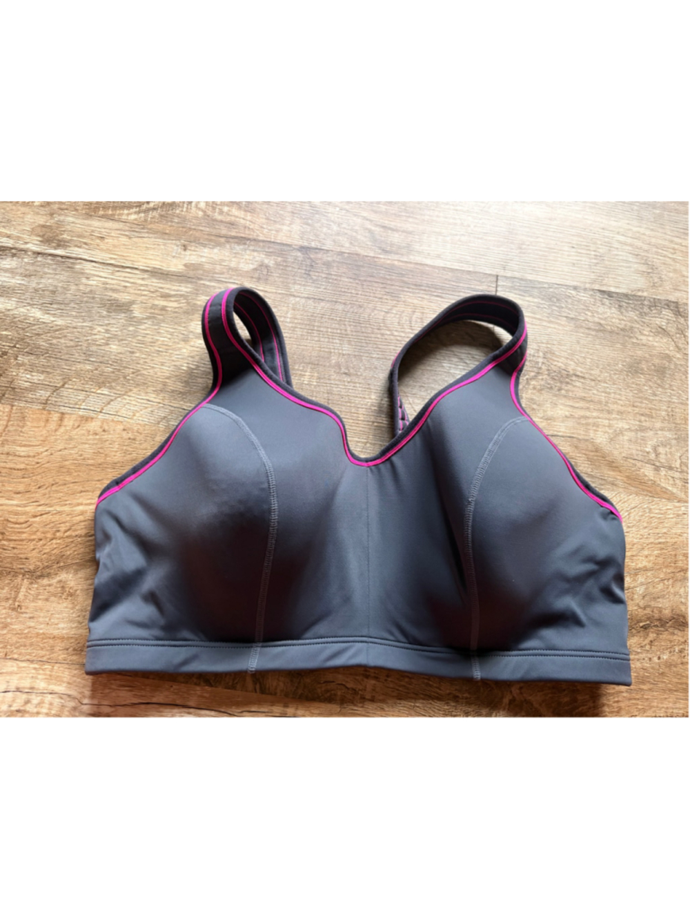Sport by Cacique Underwire High Impact Sports Bra Charcoal Gray Pink Trim 42DD